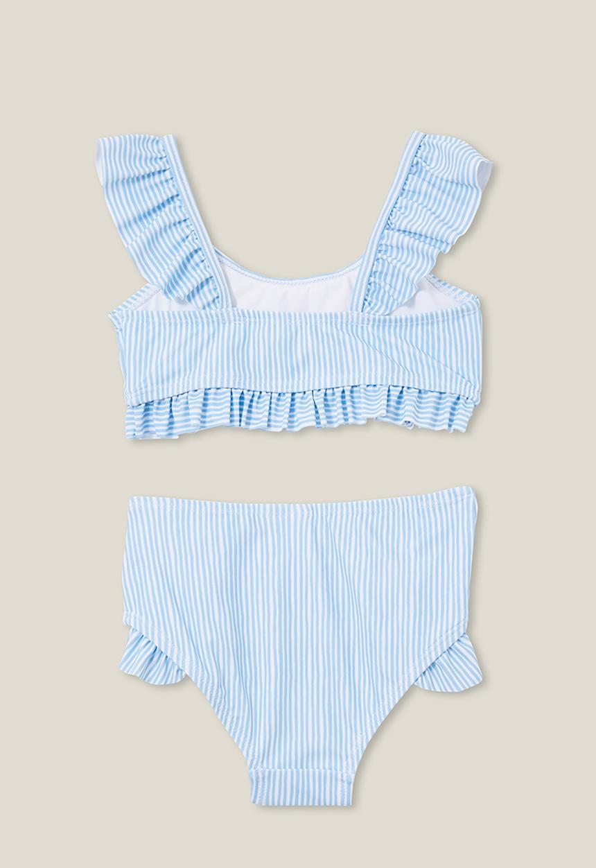 Cotton On - Ruffle bikini - sky haze stripe/floral embroidery
