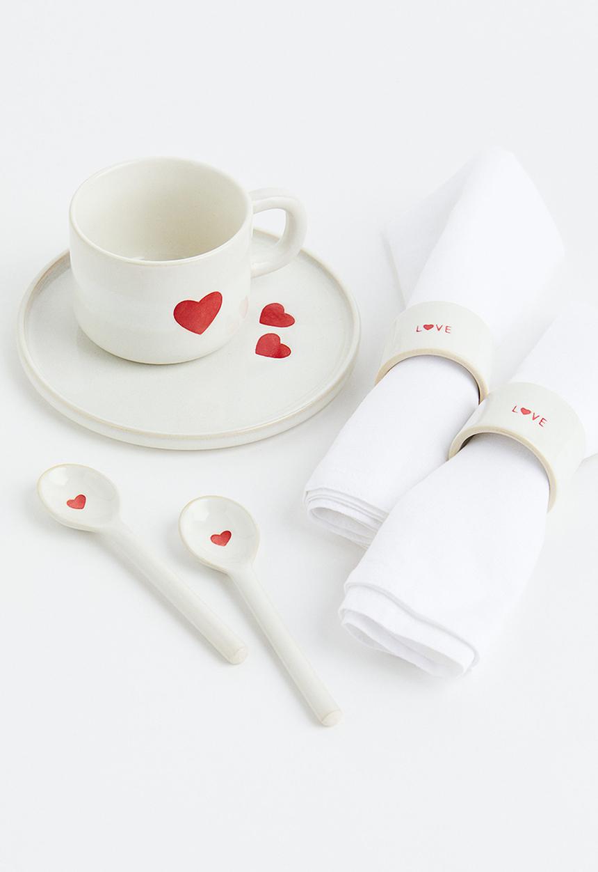 H&M - Small stoneware plate - white/heart
