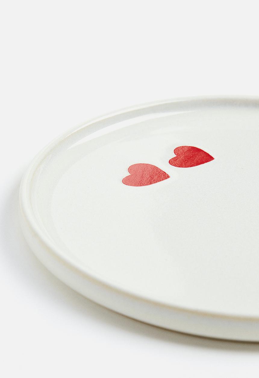 H&M - Small stoneware plate - white/heart