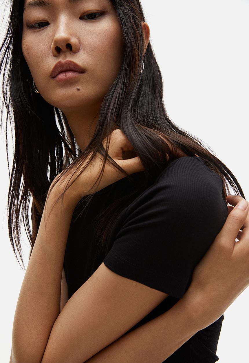 H&M - Ribbed modal-blend T-shirt - black