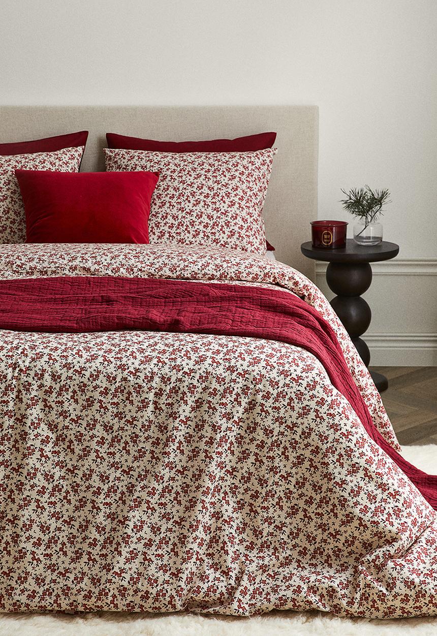 H&M - Cotton double/king duvet cover set - red/floral