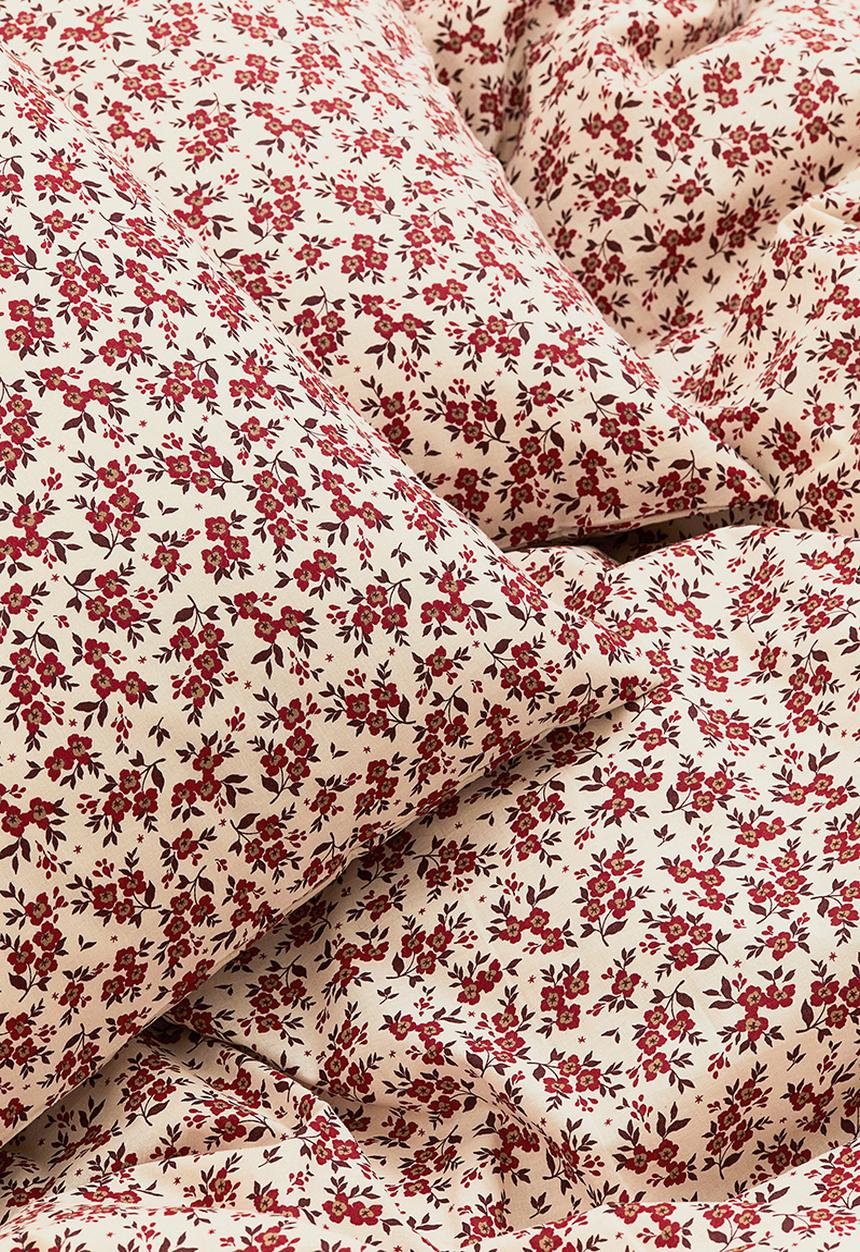 H&M - Cotton double/king duvet cover set - red/floral