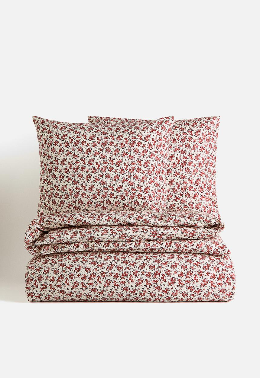 H&M - Cotton double/king duvet cover set - red/floral