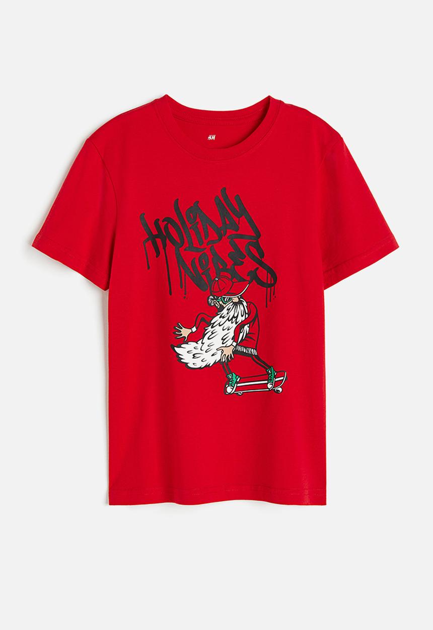H&M - Printed cotton T-shirt - red holiday vibes