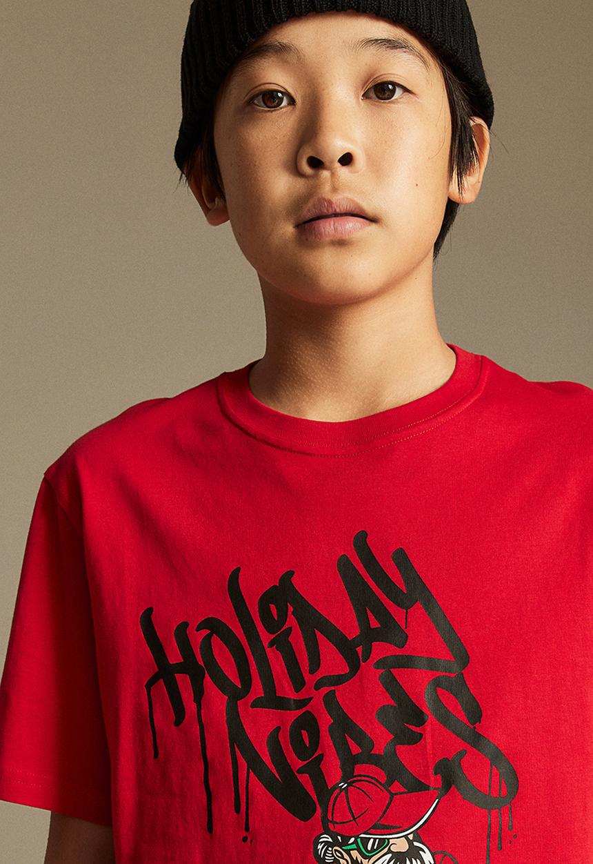 H&M - Printed cotton T-shirt - red holiday vibes
