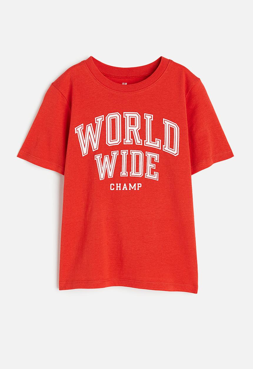 H&M - Cotton T-shirt - red world wide champ