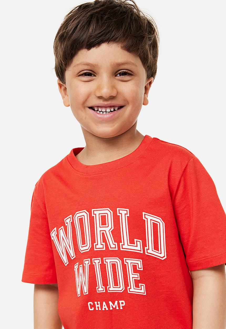 H&M - Cotton T-shirt - red world wide champ
