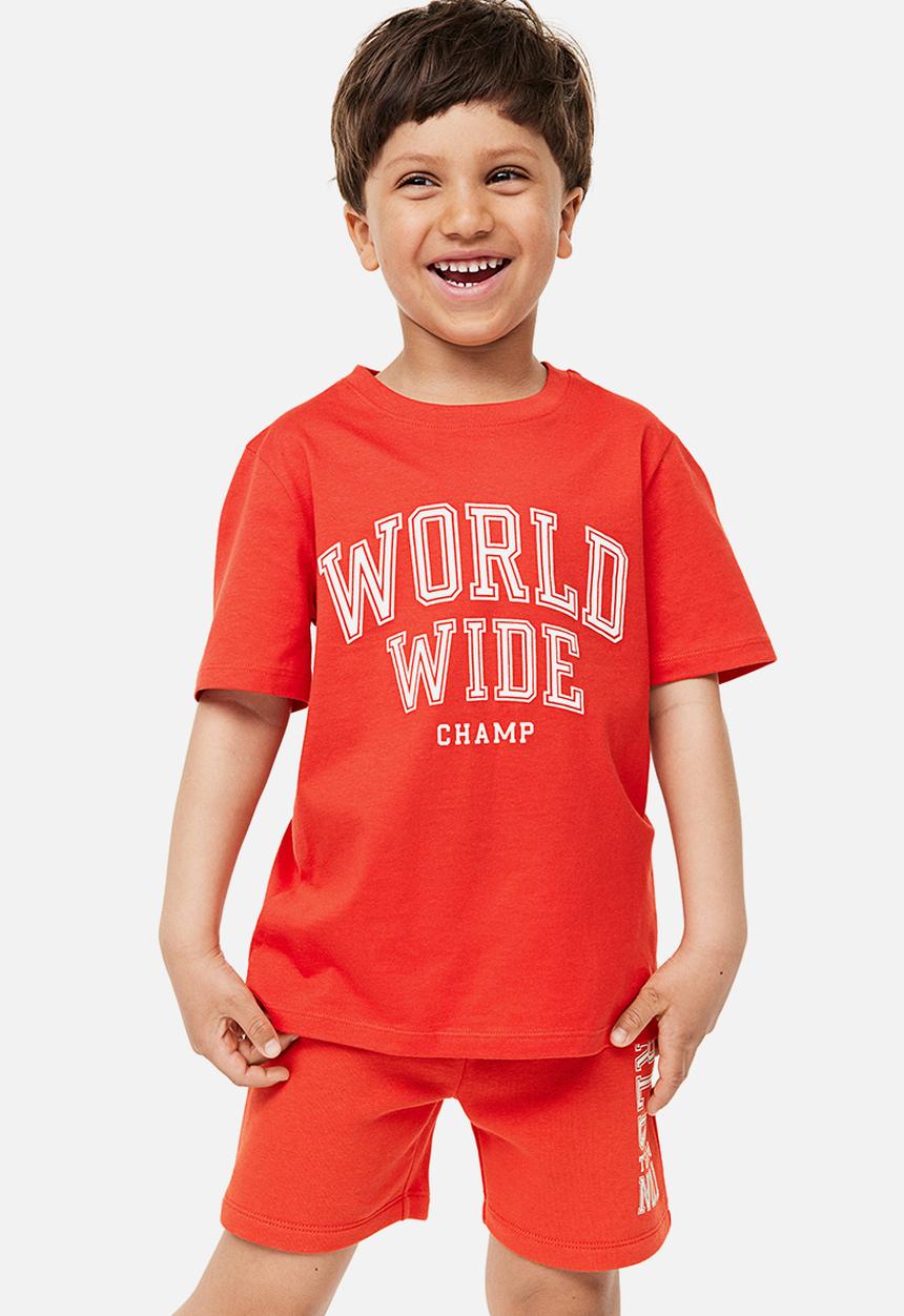 H&M - Cotton T-shirt - red world wide champ