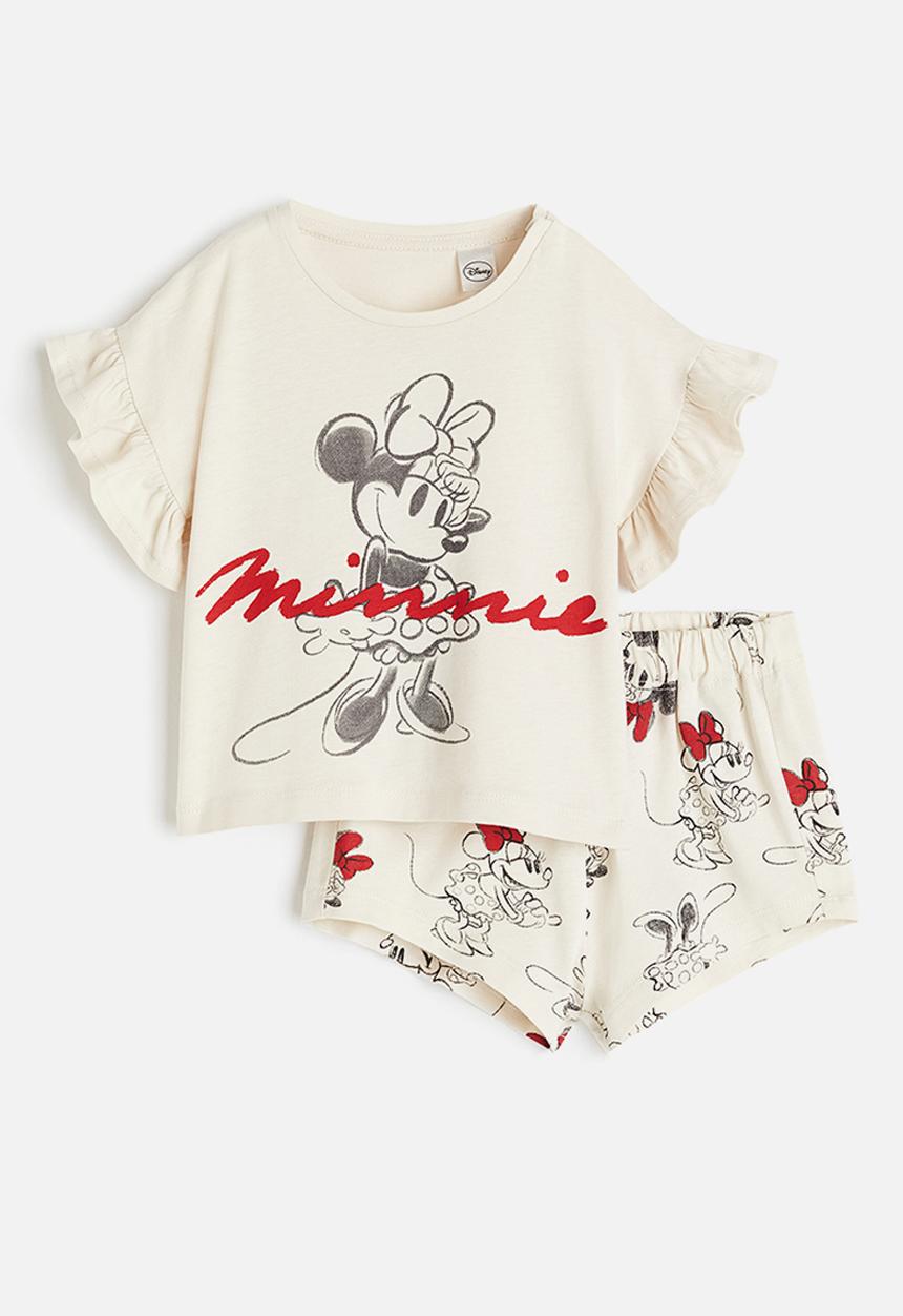 H&M - 2-Piece printed cotton set - light beige minnie mouse