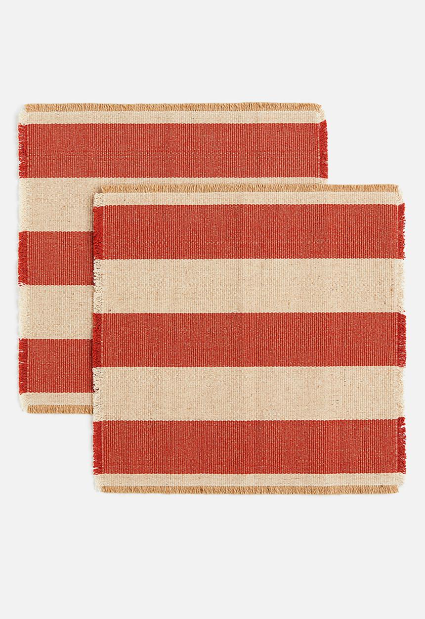 H&M - 2-pack jute-blend table mats - dark orange/striped