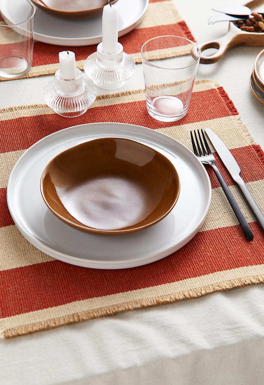 H&M - 2-pack jute-blend table mats - dark orange/striped