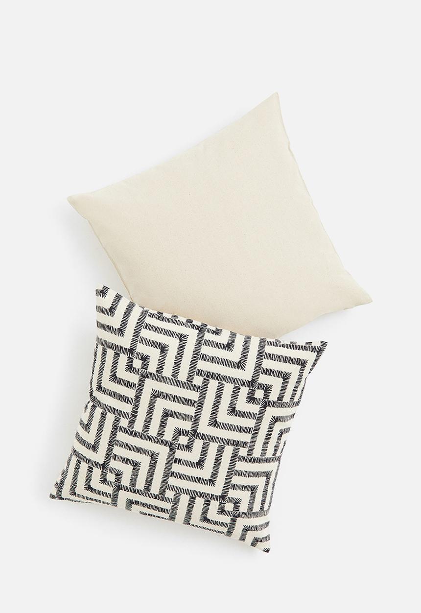 H&M - 2-pack cotton cushion covers - light beige/patterned 