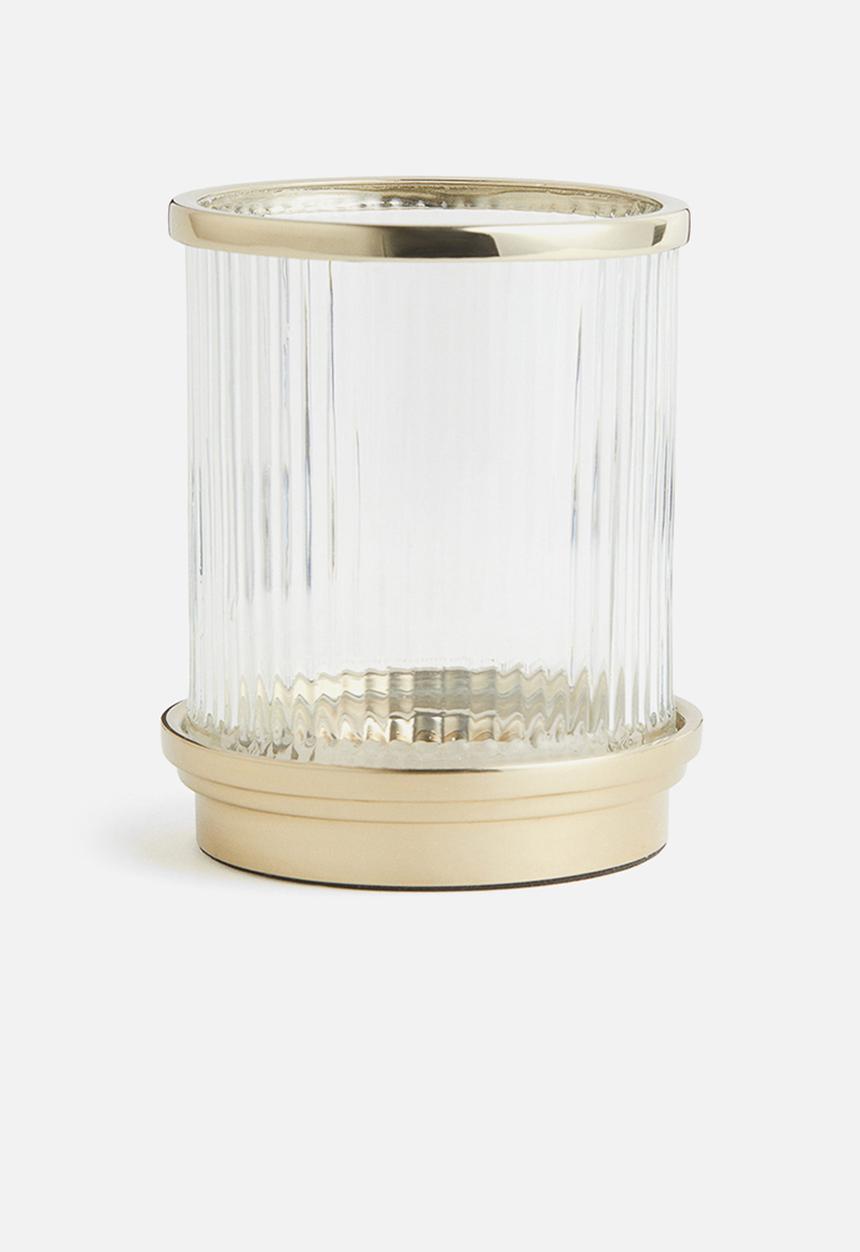 H&M - Tealight holder in clear fluted glass - gold