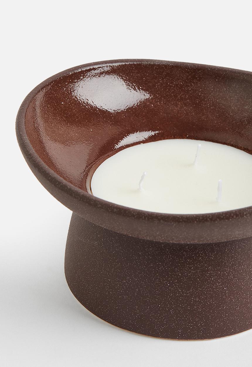H&M - Scented candle in stoneware holder - brown