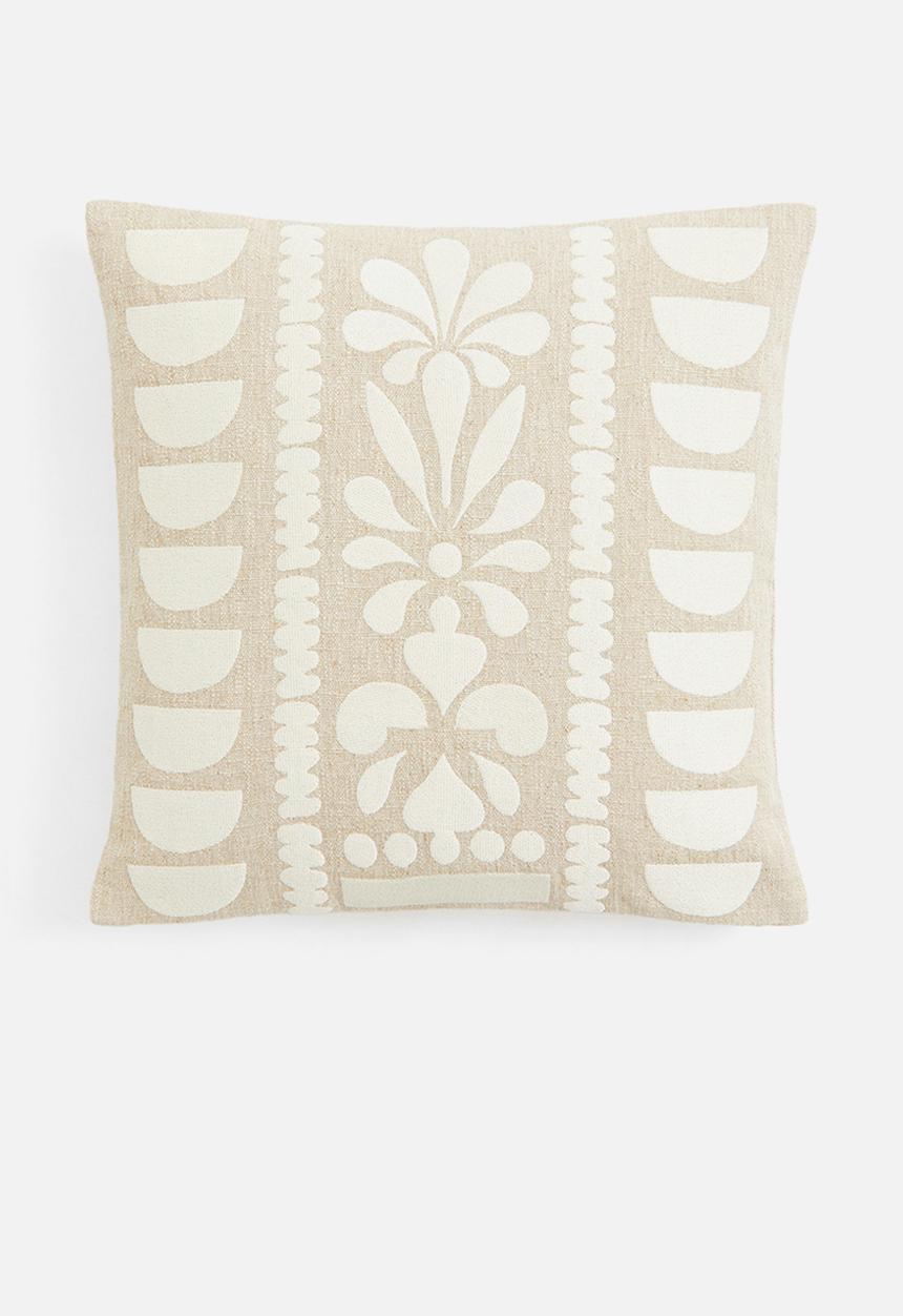 H&M - Embroidered linen-blend cushion cover - beige