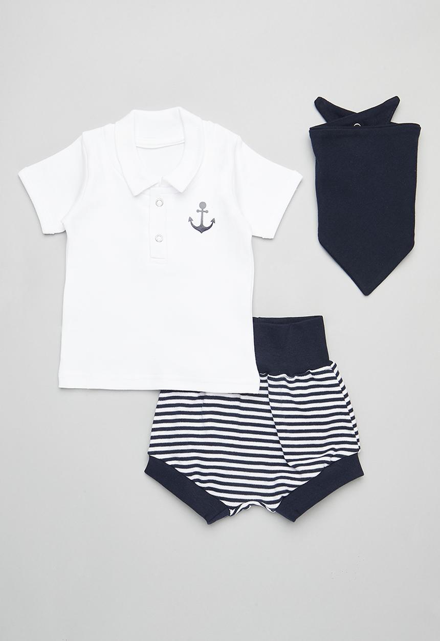 Little Lumps - 3Pk Tab T-Shirt, Shorts & Bib Set - navy & white