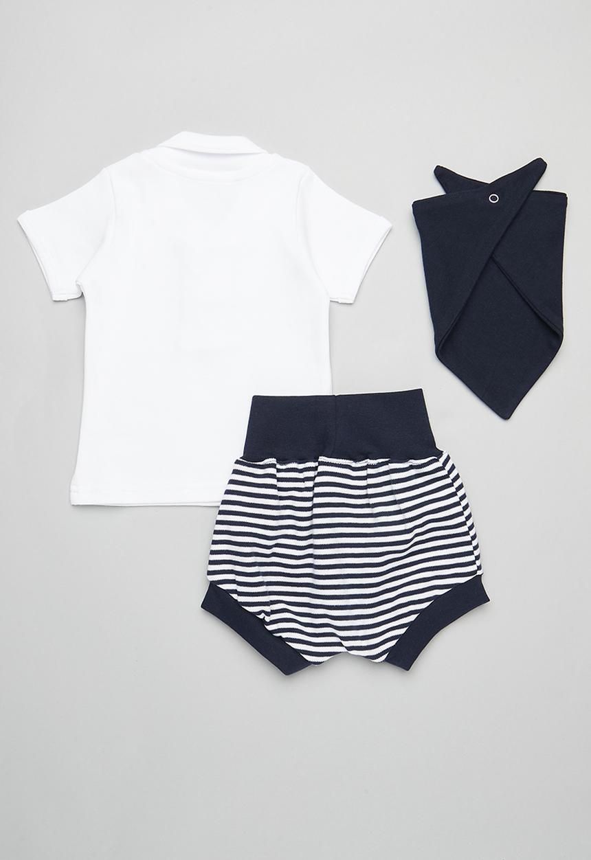 Little Lumps - 3Pk Tab T-Shirt, Shorts & Bib Set - navy & white