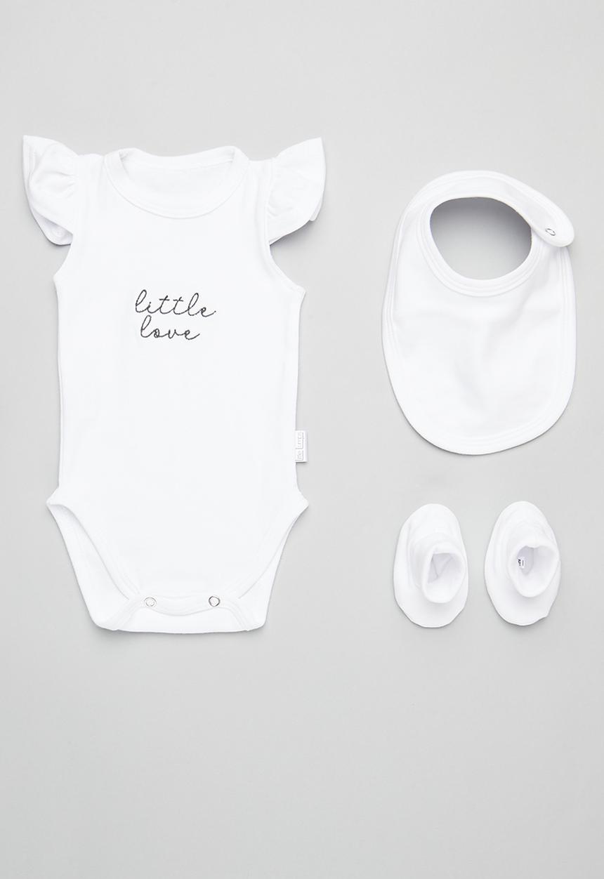 Little Lumps - 3 Pack Frill onesie, booties & bib set - white