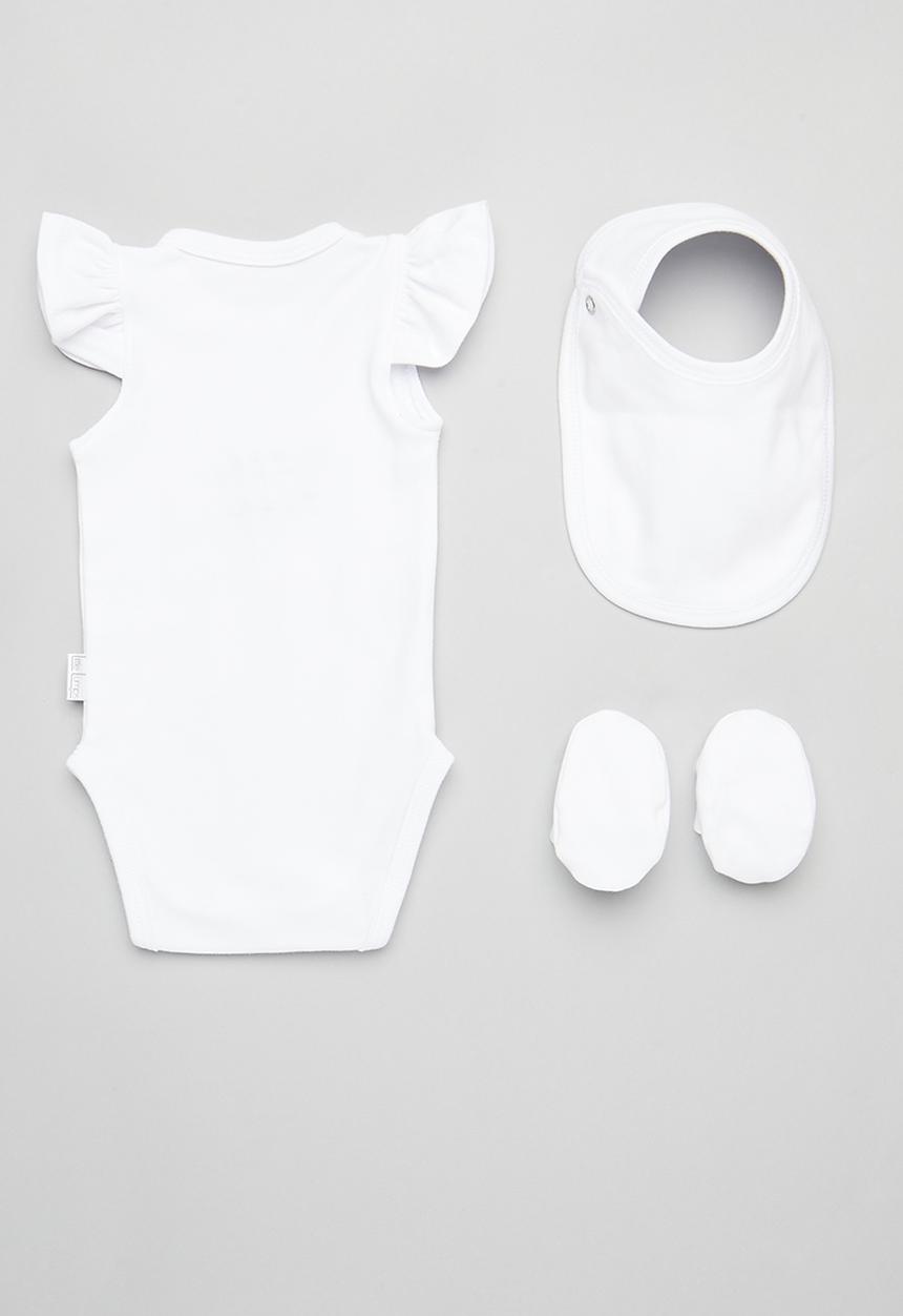 Little Lumps - 3 Pack Frill onesie, booties & bib set - white