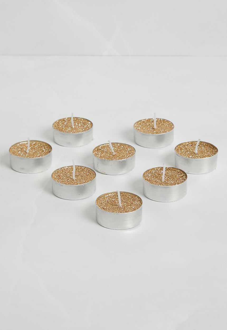 H&S - Glitter tealight candle set of 8 - gold