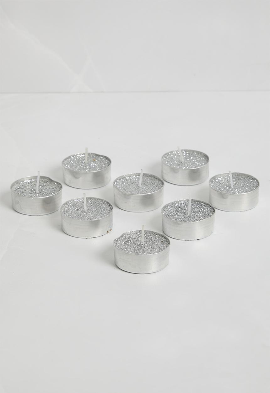 H&S - Glitter tealight set of 8 - silver