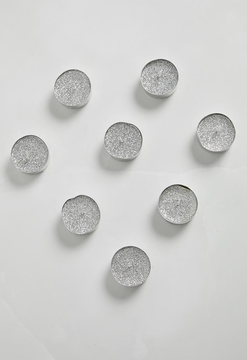 H&S - Glitter tealight set of 8 - silver