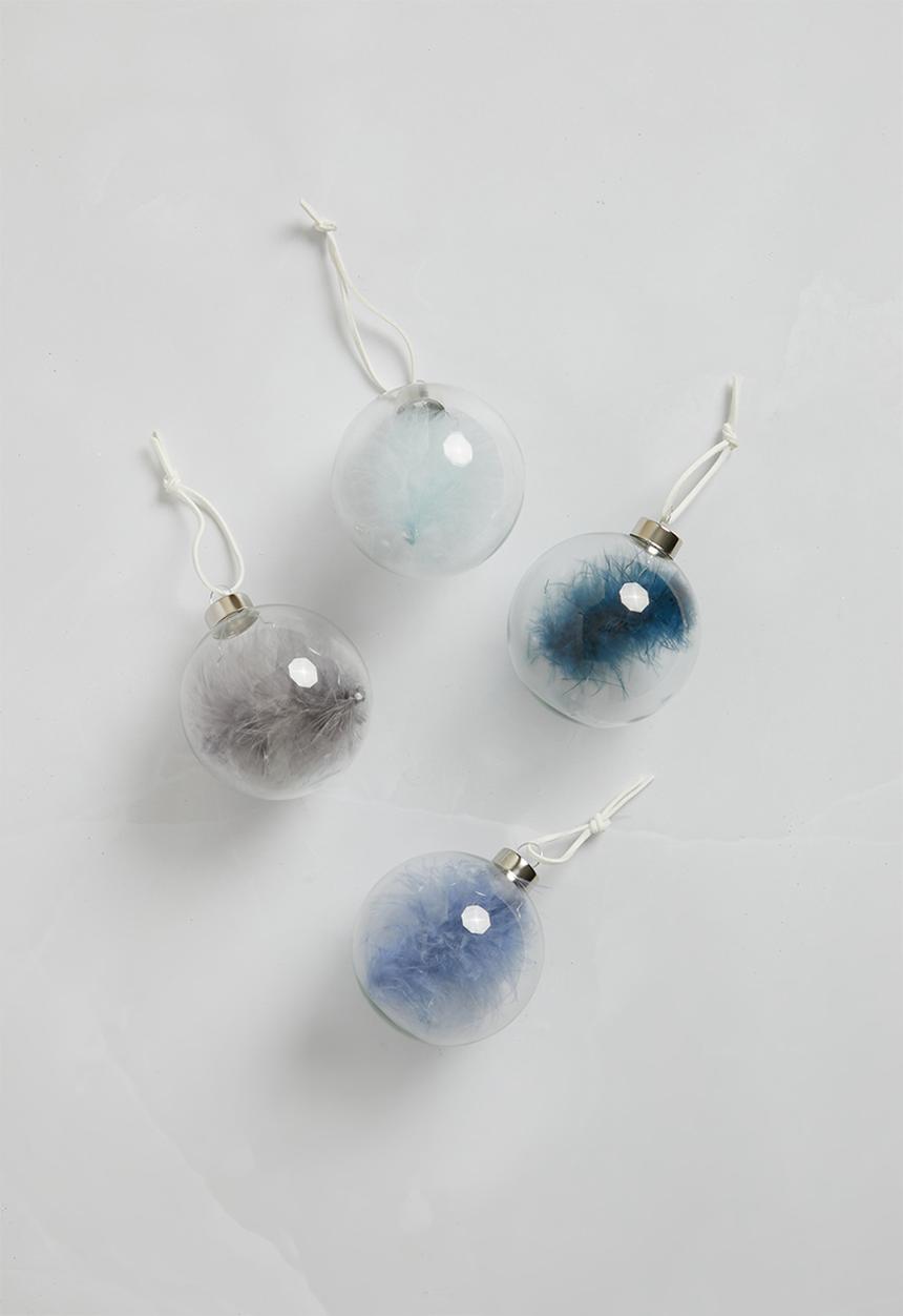 H&S - Feather Christmas baubles set of 4 - multi