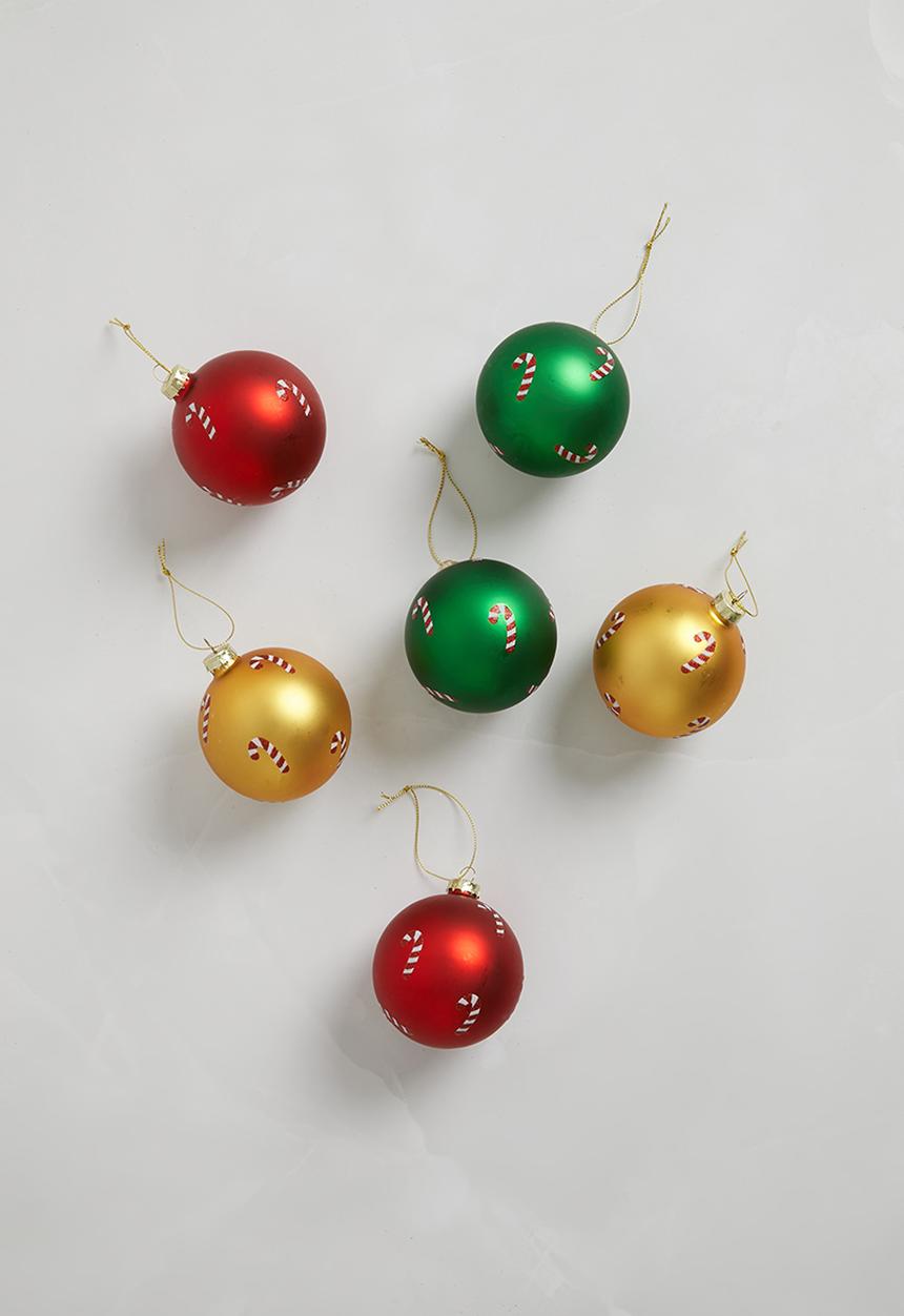 H&S - Candy cane xmas bauble set of 6 - multi