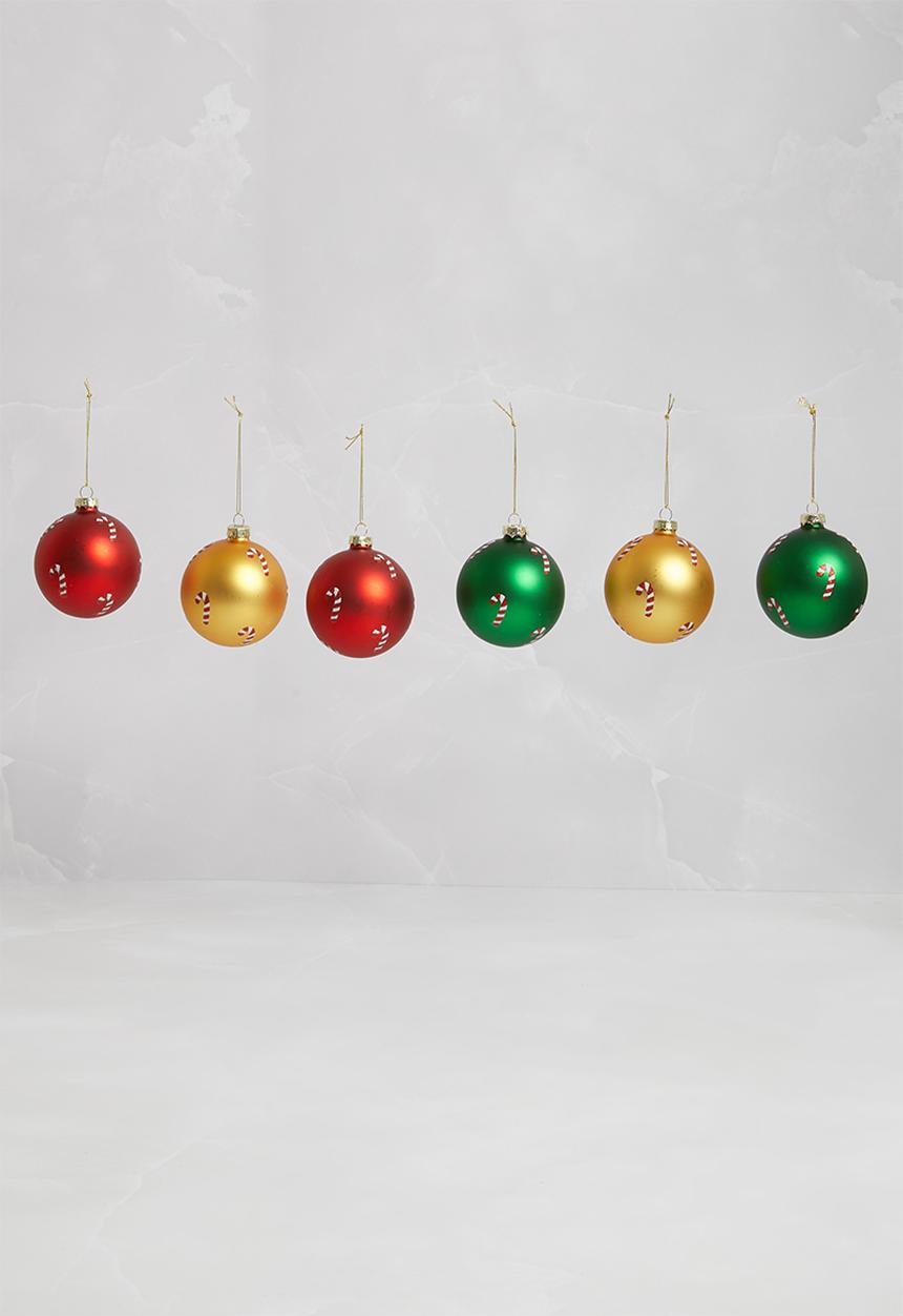 H&S - Candy cane xmas bauble set of 6 - multi