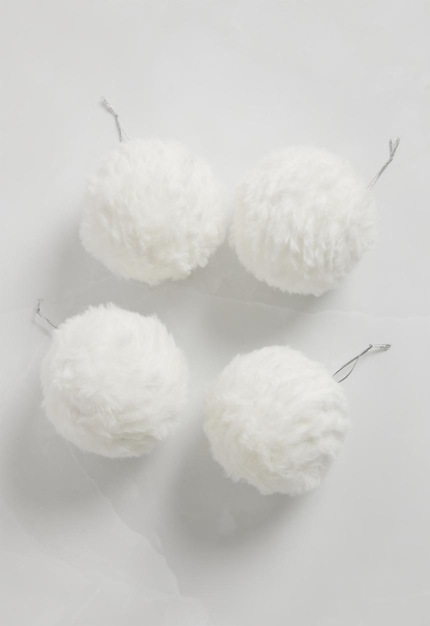 H&S - Fur Christmas baubles set of 4 - white