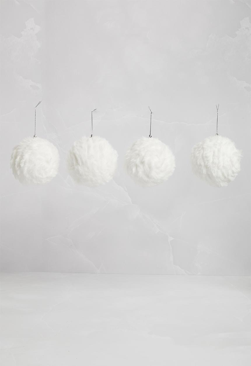 H&S - Fur Christmas baubles set of 4 - white