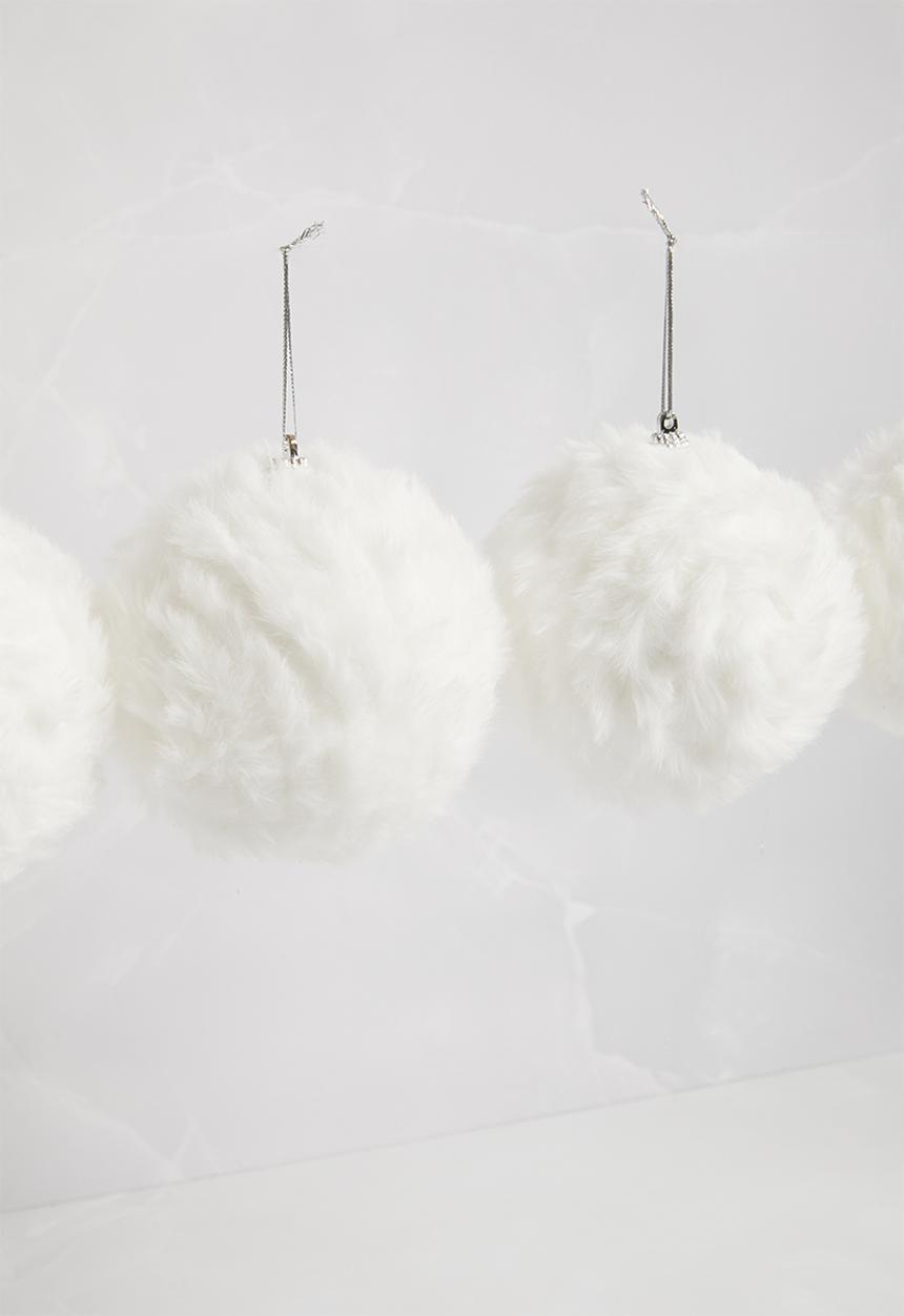 H&S - Fur Christmas baubles set of 4 - white