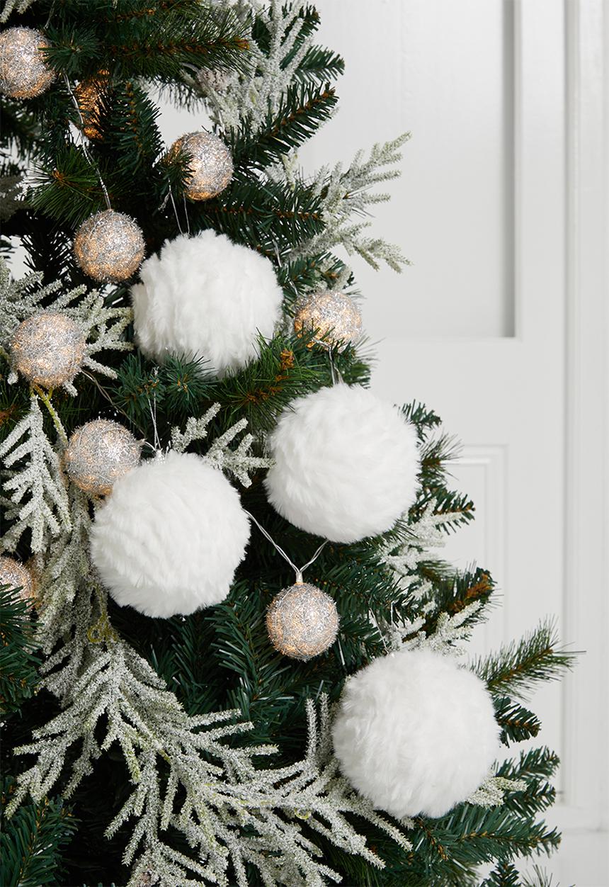 H&S - Fur Christmas baubles set of 4 - white