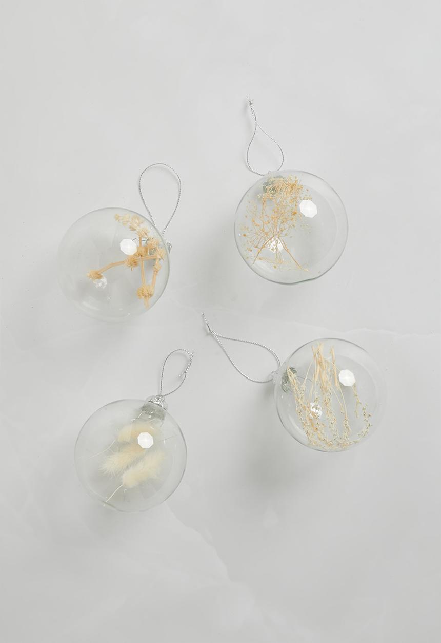 H&S - Christmas branch baubles set of 4 - clear