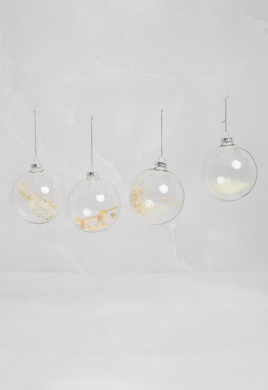 H&S - Christmas branch baubles set of 4 - clear