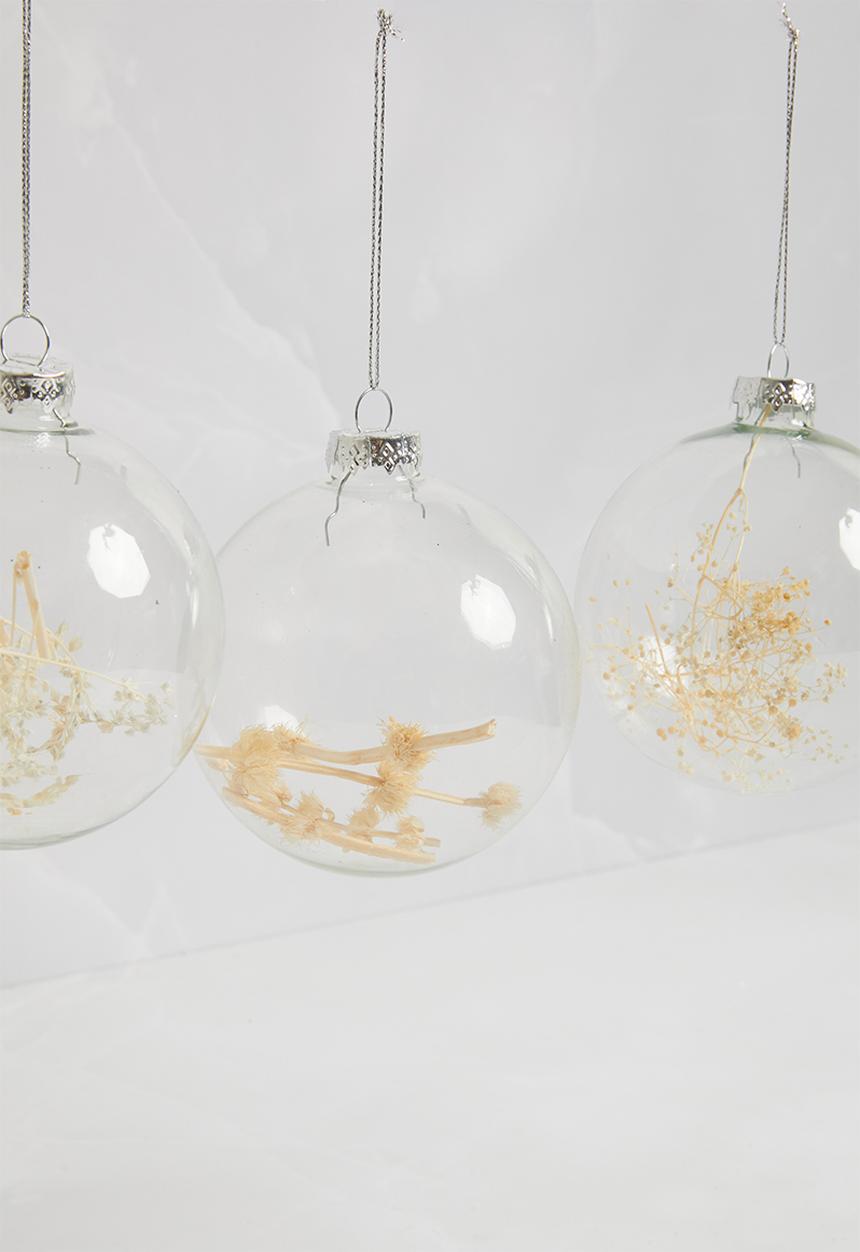 H&S - Christmas branch baubles set of 4 - clear