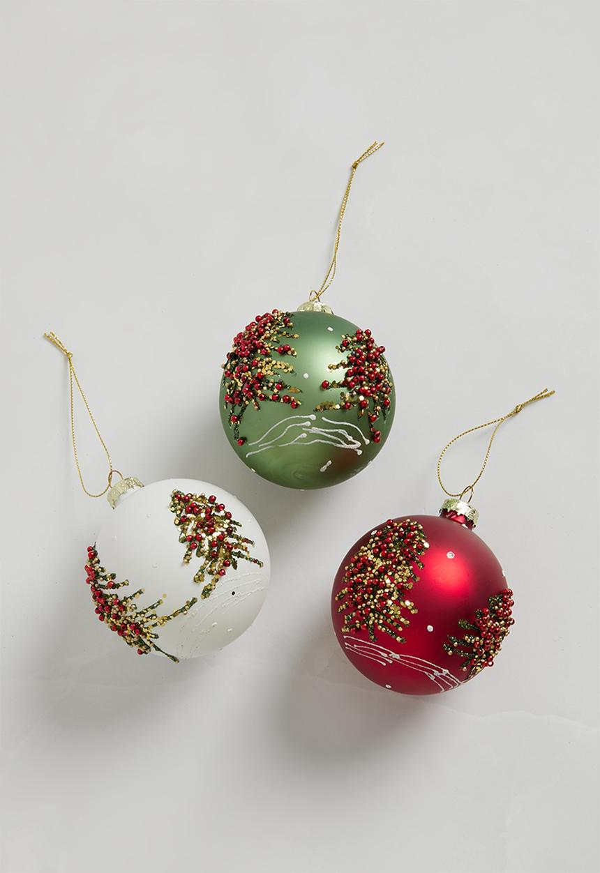 H&S - Beaded xmas tree baubles set of 3 - multi