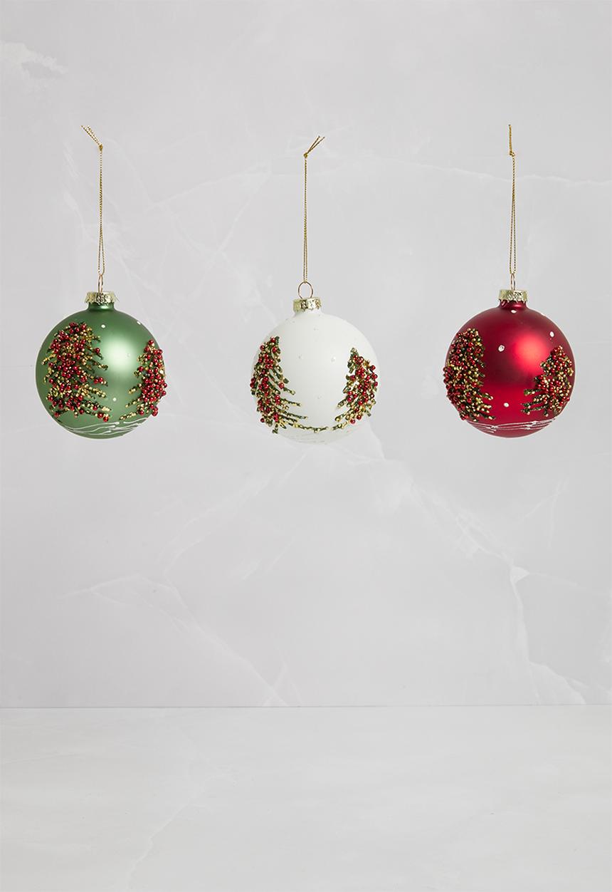 H&S - Beaded xmas tree baubles set of 3 - multi