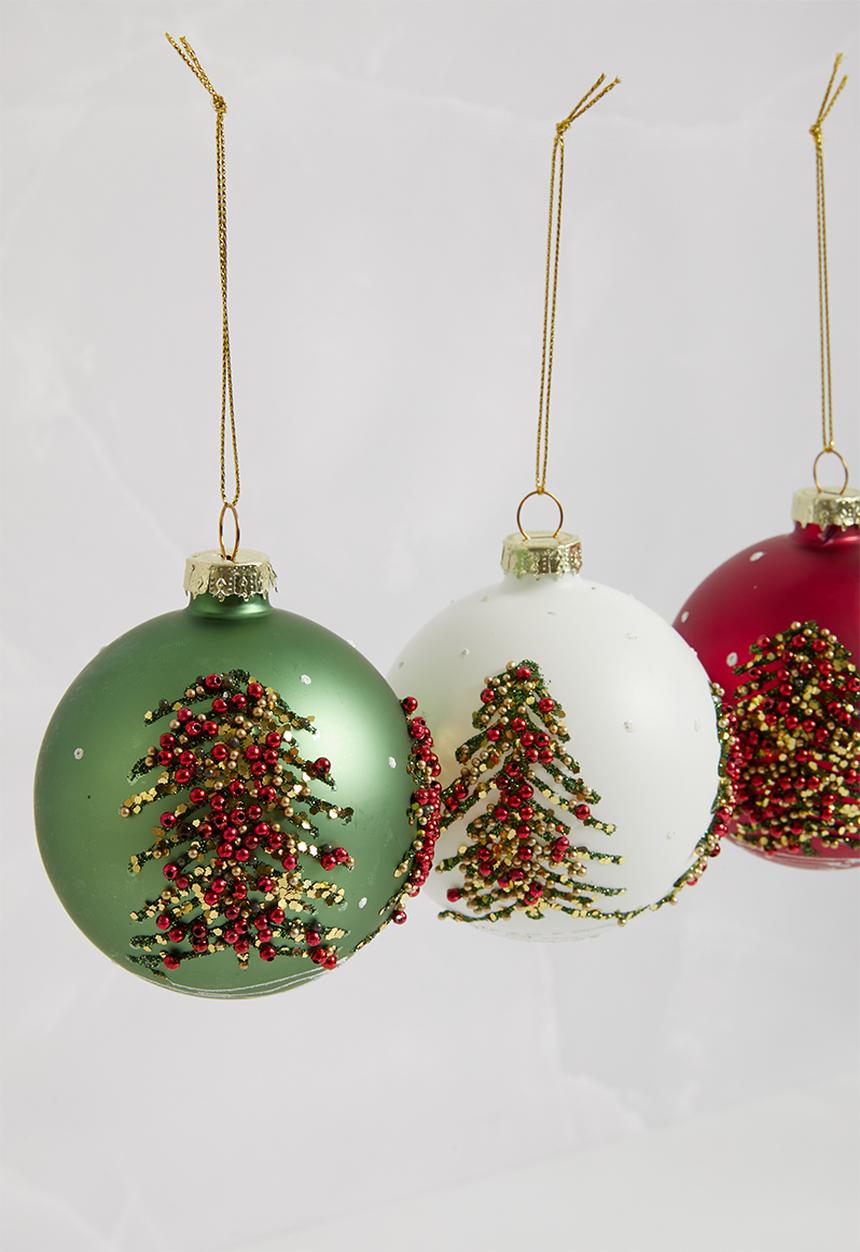 H&S - Beaded xmas tree baubles set of 3 - multi