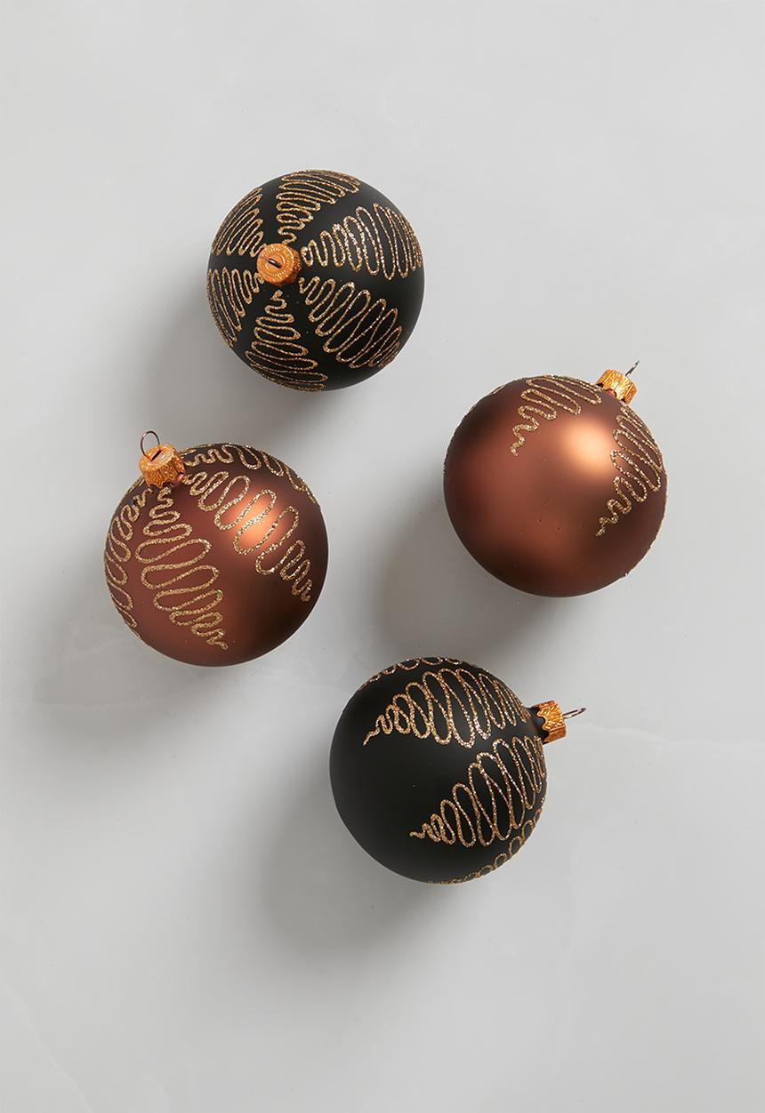 H&S - Handblown swirl xmas bauble set of 4 - multi