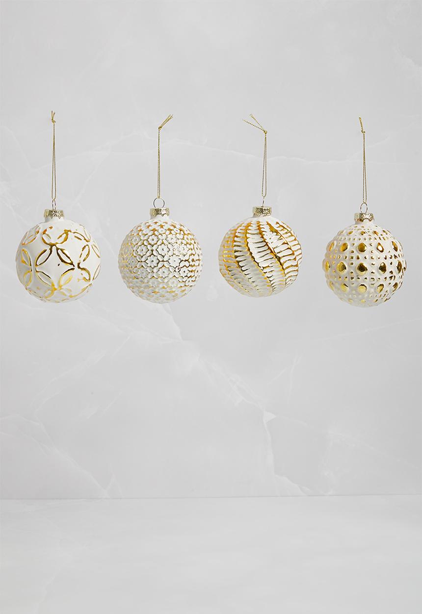 H&S - Glass Christmas baubles set of 4 - white & gold