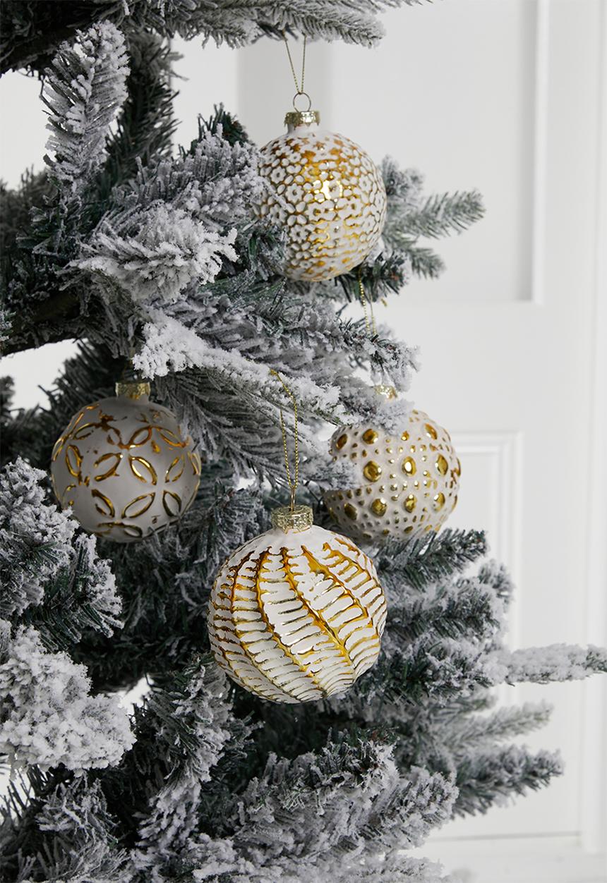 H&S - Glass Christmas baubles set of 4 - white & gold