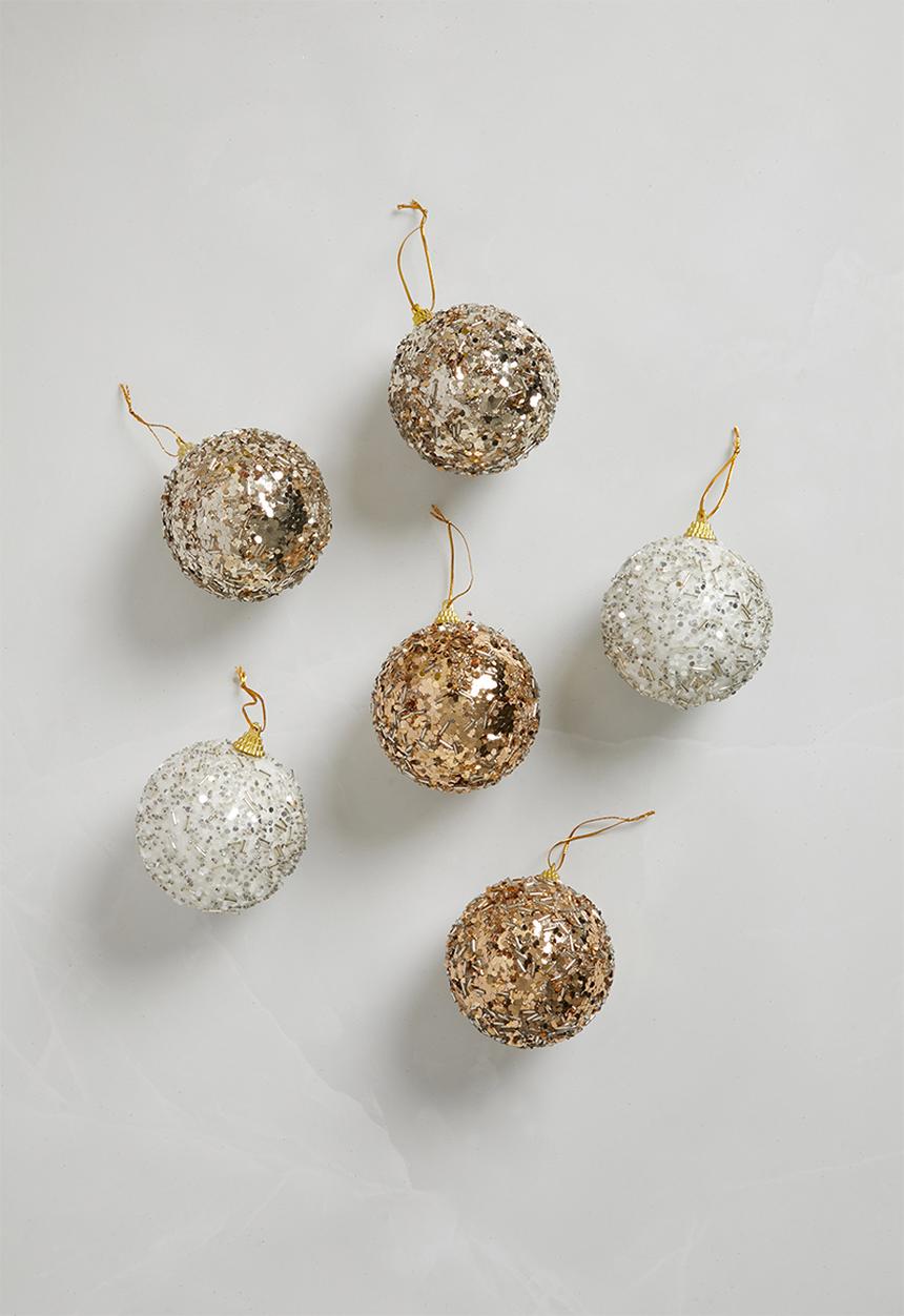 H&S - Glitzy xmas tree baubles set of 6 - champagne