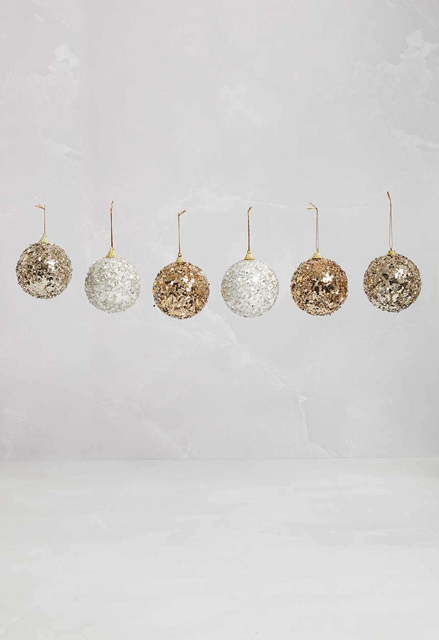 H&S - Glitzy xmas tree baubles set of 6 - champagne