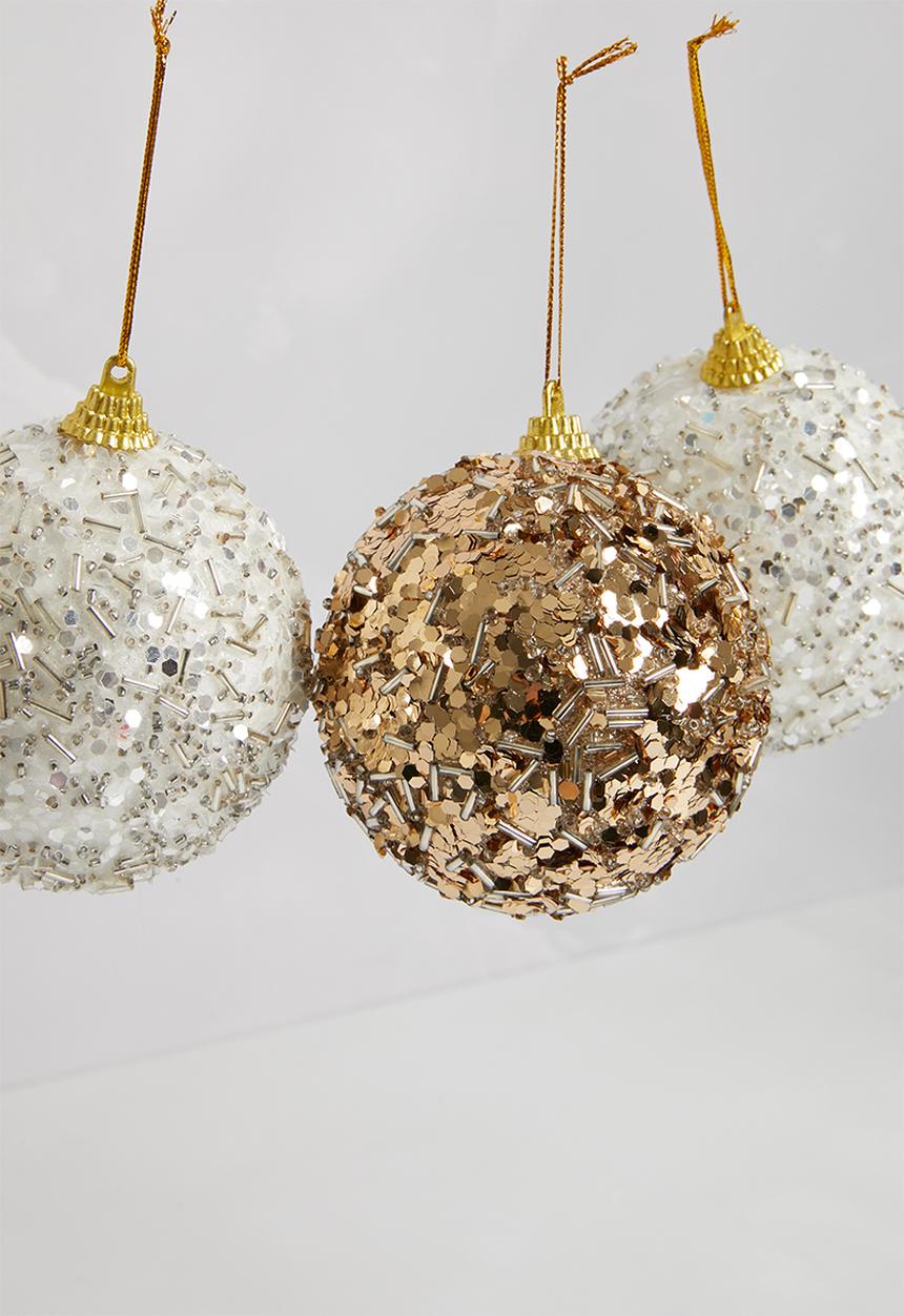 H&S - Glitzy xmas tree baubles set of 6 - champagne