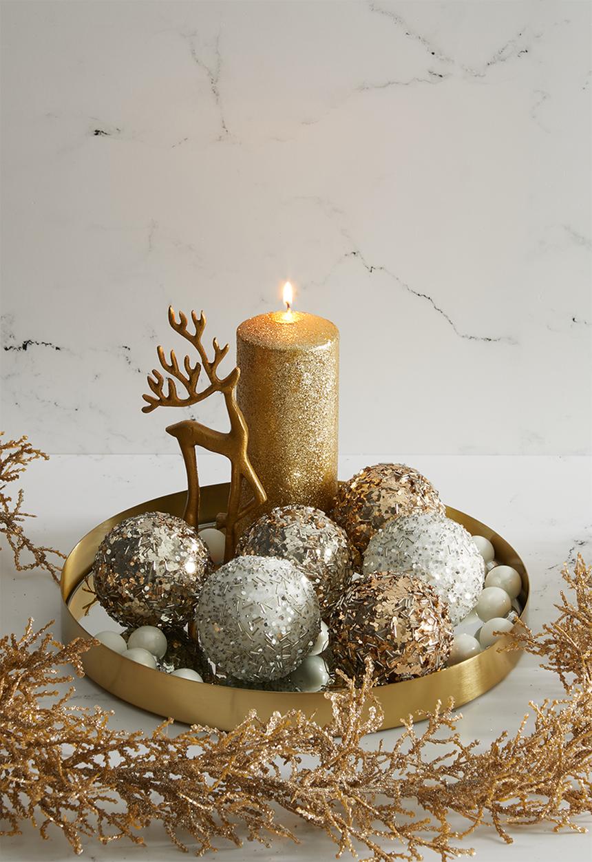 H&S - Glitzy xmas tree baubles set of 6 - champagne