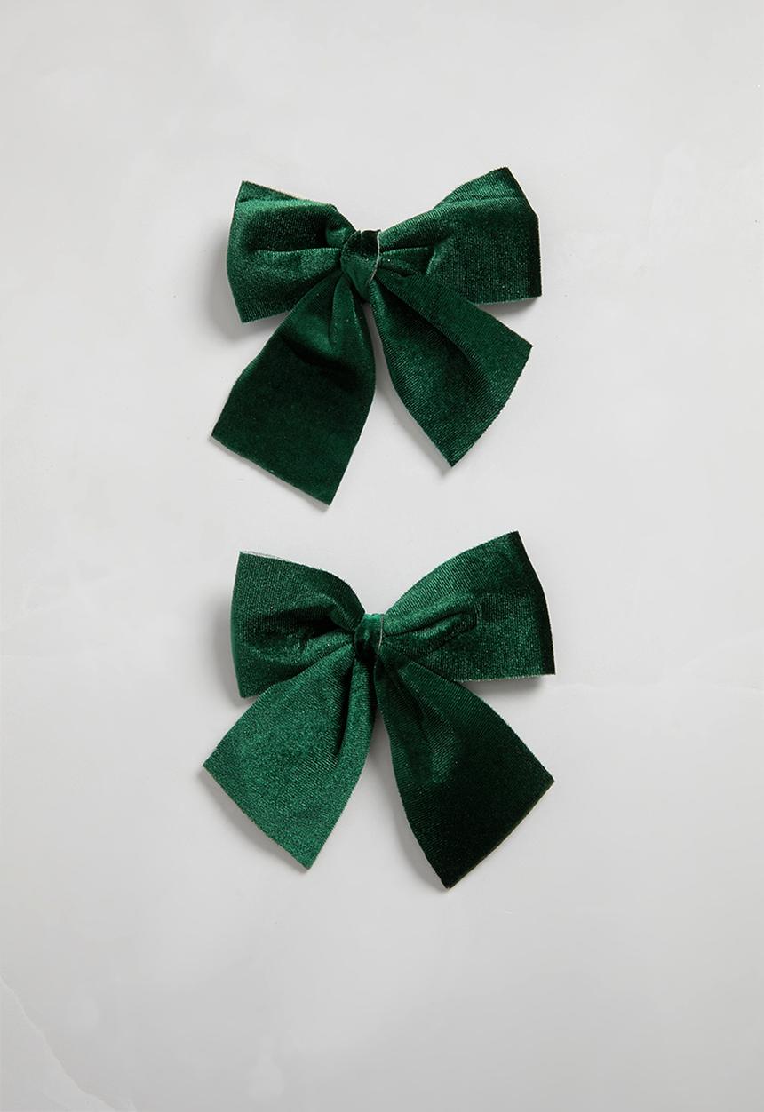 H&S - Velvet xmas tree bow set of 2 - green