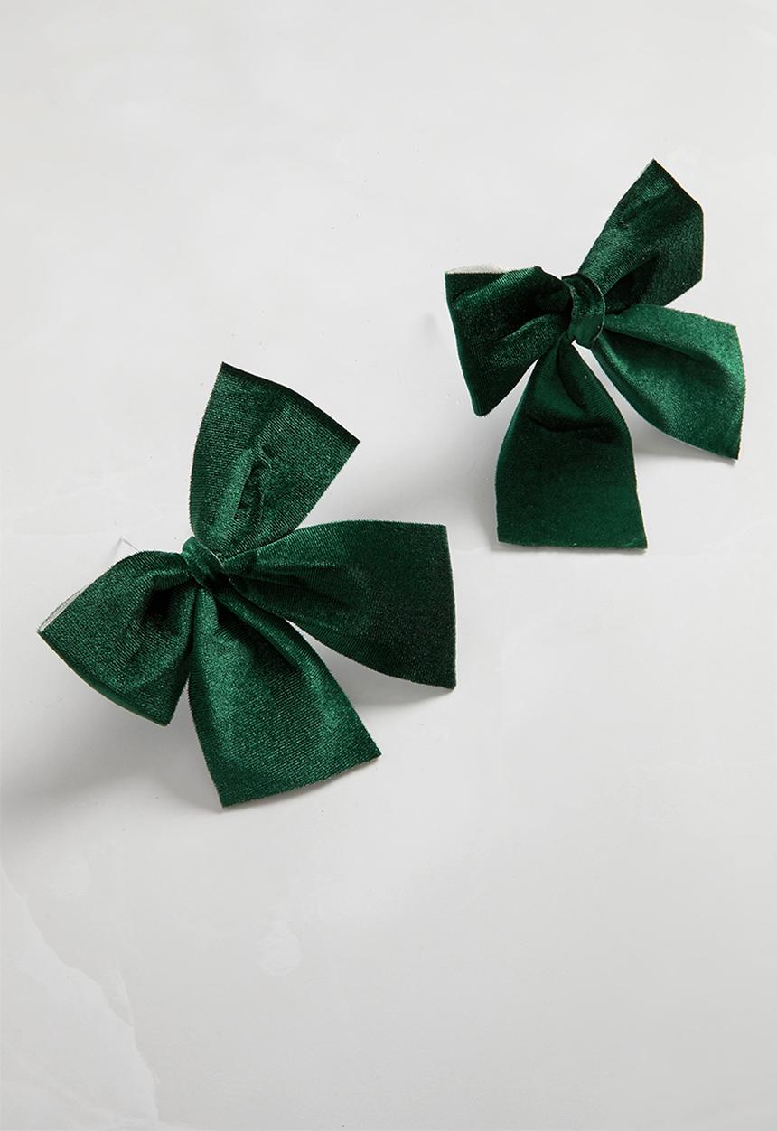 H&S - Velvet xmas tree bow set of 2 - green