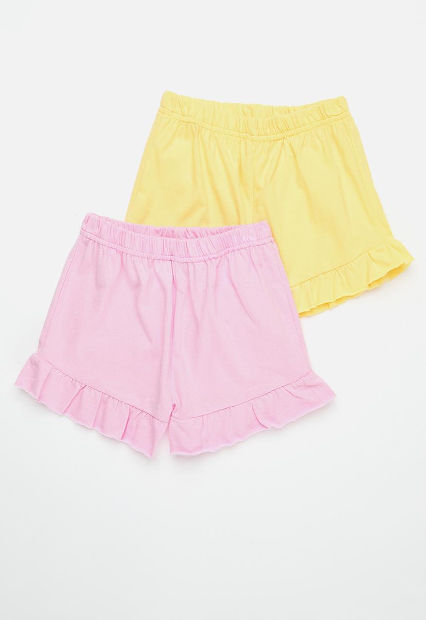 Pop Candy - 2 Pack frill short - dusty pink & light yellow