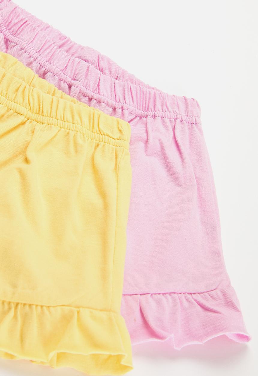 Pop Candy - 2 Pack frill short - dusty pink & light yellow